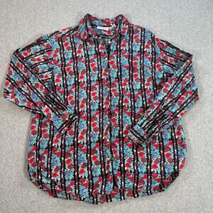 Tangibles Floral Stripe Button Down Shirt Women's Medium Black/Red Western